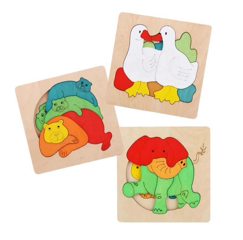 Kids Toy Animal Cartoon 3D Puzzle Multilayer Jigsaw Baby Wooden Toys Child Creative Early Educational Toys|Пазлы| |