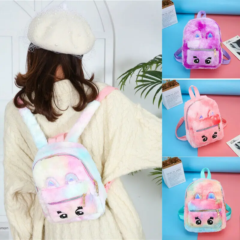 Women Girls Faux Fur Plush Backpack 3D Cartoon Ears Zipper Shoulder School Bags Rucksack Travel Backpacks | Игрушки и хобби