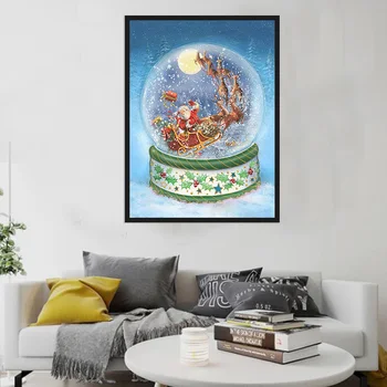 

DIY Diamond Painting Snowball Home Decor Picture of Rhinestones Full Round Diamond Embroidery Christmas Sled Santa Claus