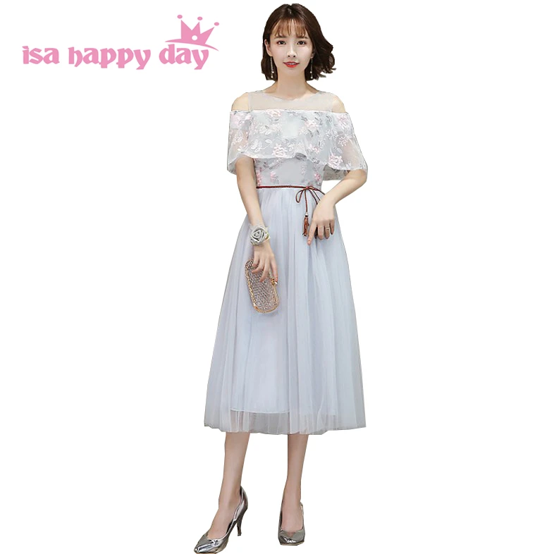 

robe de soiree 2019 grey xs modest girls sweet 16 off the shoulder tea length ball gown teen homecoming dresses under $50 W4307