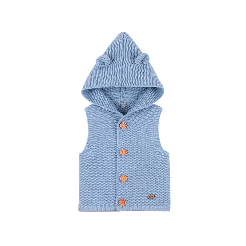 Весенне-осенняя верхняя одежда для малышей; одежда для маленьких девочек и мальчиков; Однотонный вязаный жилет; топы без рукавов с капюшоном; пальто; одежда; свитер - Цвет: Небесно-голубой