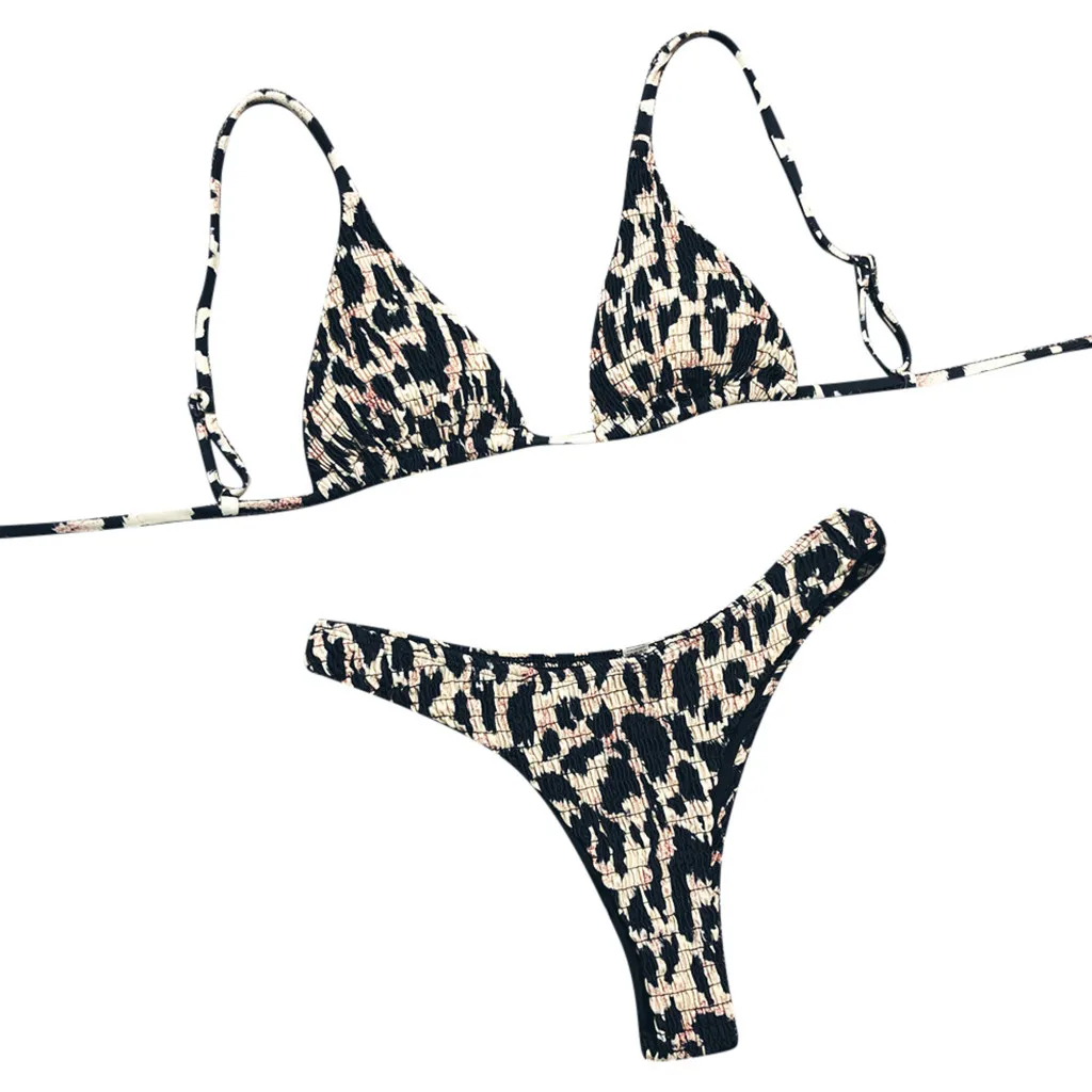 JAYCOSIN sexy women swimwear leopard print pleated split beachwear bikini sling simple fashion black swimwear summer trend L 