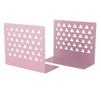

1 Pair Desktop Bookends, Metal Hollow Book Ends Stand for Home Bedroom Decor Office Supplies (Pink)