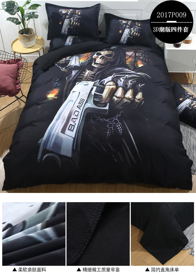 Западный стиль, AliExpress,, пододеяльник, Комплект постельного белья, 3D набор из трех предметов с черепом