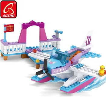

AUSINI Seaplane Building Blocks Toys for Children Friends Girls Mini Figures Dock Model Plane Bricks Creator Kids Plaything Toy