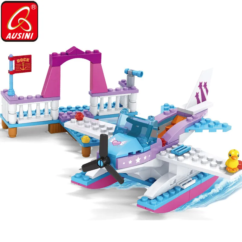 

AUSINI Seaplane Toys for Children Creator Building Blocks for Girls Mini Figures Bricks Dock Model Plane Designer Kids Plaything