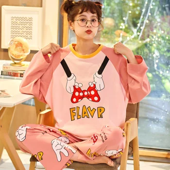 

Spring and autumn women's pajamas women's long-sleeved sweet cute casual pajamas home service suit two-piece suit