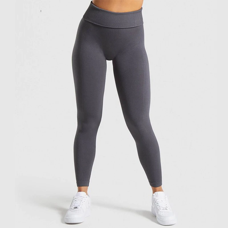 Gym Tights Power Down Seamless Tummy Control Yoga Pants High Waist Sport Seamless Leggings Running Pants Women - Цвет: Grey Leggings