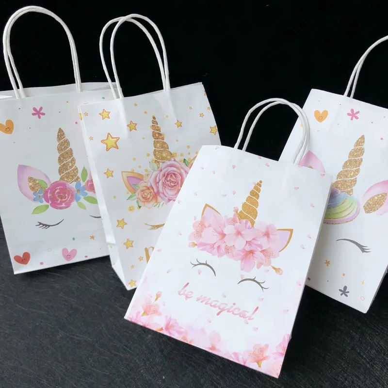 

10pcs Cute Cartoon Unicorn Storage Pouch Present Bag With Handles Be Magical Birthday Kraft Paper Bag Party Favor Bags