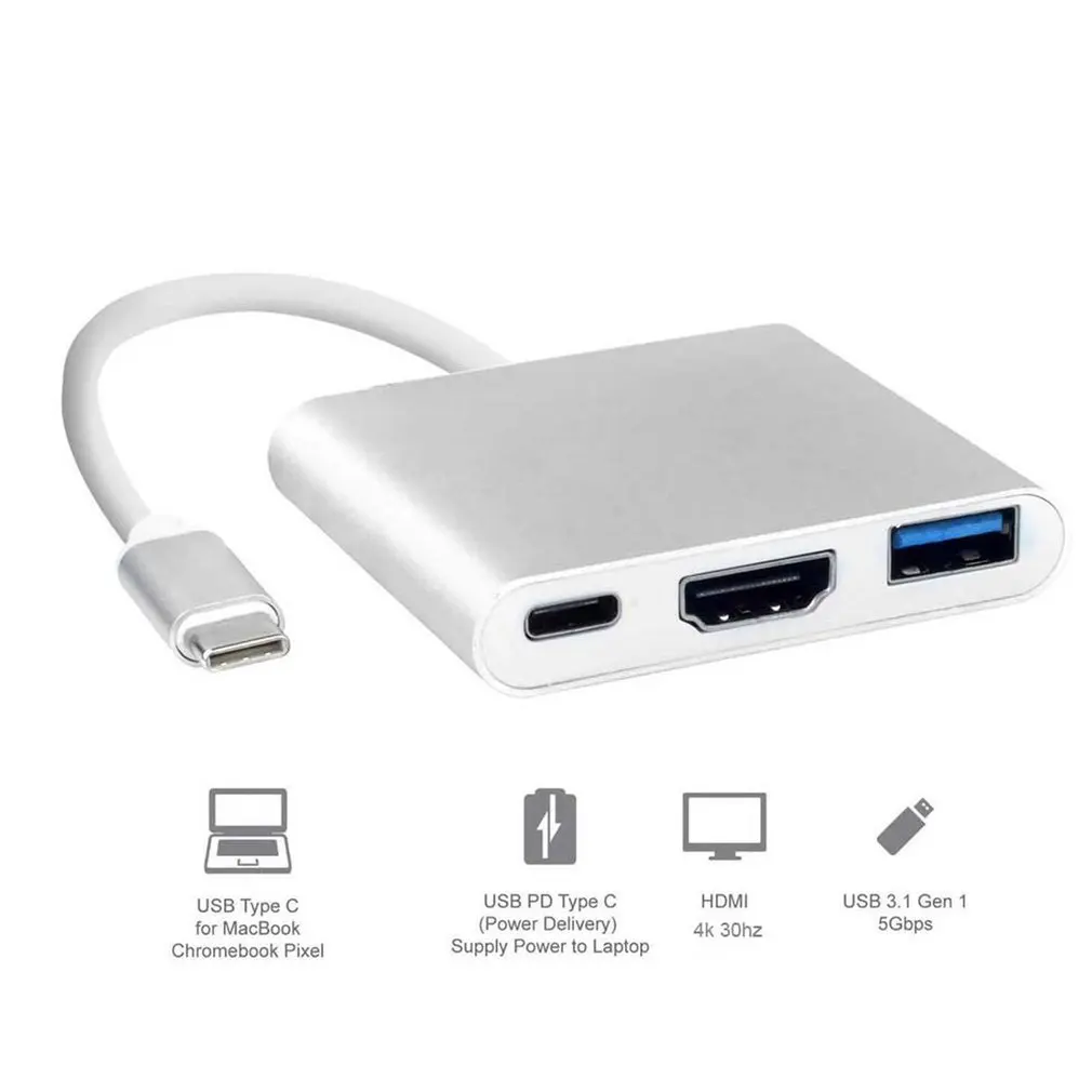 

3 in 1 USB-C To HDMI Cable Converter For Apple Macbook USB 3.1 Thunderbolt 3 Type C Switch To HDMI 4K Hub Adapter Cable 1080P