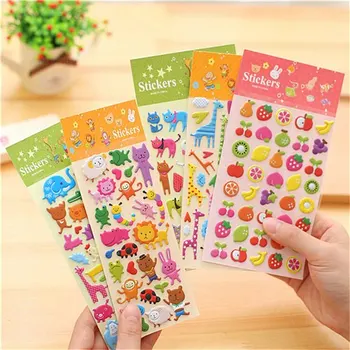 

1Sheet Cute Fruit Cat Cake Giraffe Zoo Sea Stickers Scrapbook refrigerator Stickers 3D Puffy Bubble Stickers for Kids