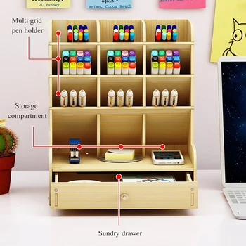 

Desktop Storage Rack Wooden Desk Organizer Multi-Functional DIY Pen Holder Desktop Stationary Storage Rack For Home Office