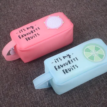 

Small fresh fruit pencil case simple large capacity silicone pencil case student stationery box storage bag