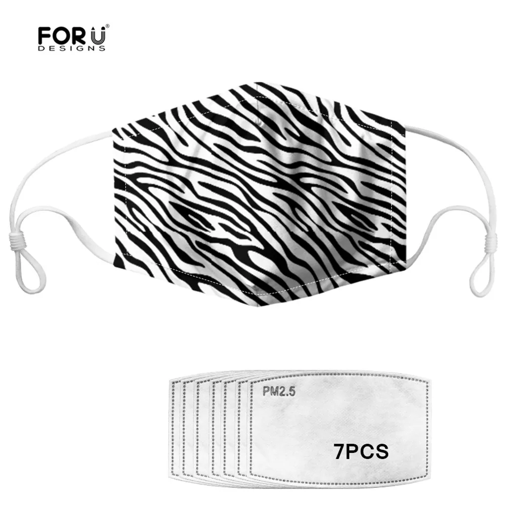 

FORUDESIGNS Zebra Print Women&Men Mouth Mask with 7 Filters Face Mask Reusable Mouth Cover Face Masks Elastic Reusable mascaras