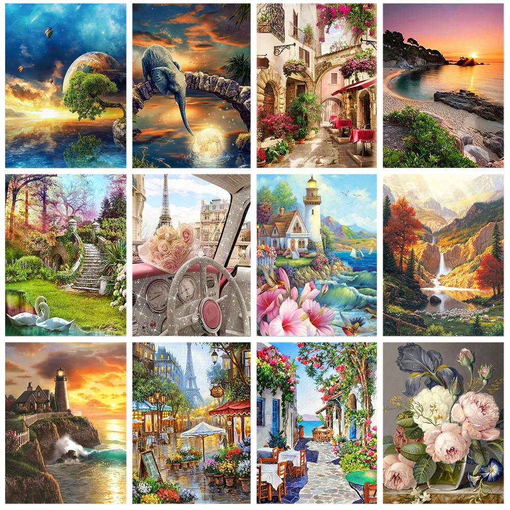 

Flower Sunset Idyllic Scenery Landscape 5D Diamond Painting Embroidery Cross Stitch Kits Art Mosaic Drill Home Decor Gifts