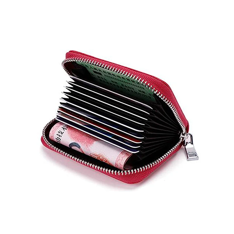 PURDORED 1 pc Business Card Holder Genuine Leather Credit Card Holder Women Zipper Pocket Unisex Card Case Dropshipping