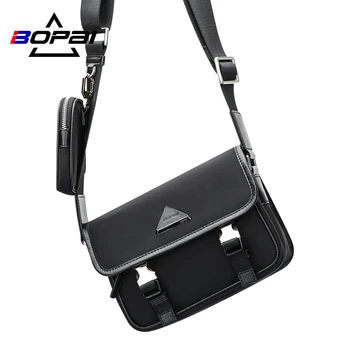 

BOPAI New Fashion Shoulder Bags Black Small Soft Bag Briefcase Zipper Business Men Casual Cross Body Travel High Quality