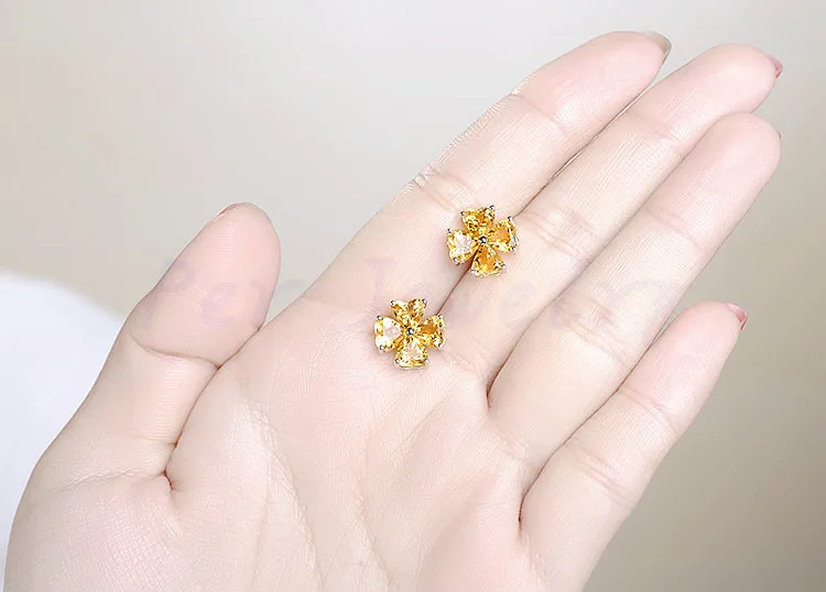 Натуральный Цитрин Любовь Сердце Стиль Серьги гвоздики 0.4ct* 8 шт драгоценный камень 925 стерлингов серьга из серебра в виде цветка# C972602