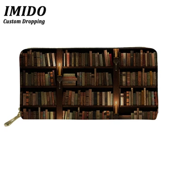 

Women Designer Wallet Library Antique Book Pattern Multifunction Zipper Purses Women Wallet Bag Cellphone Wallet Carteras