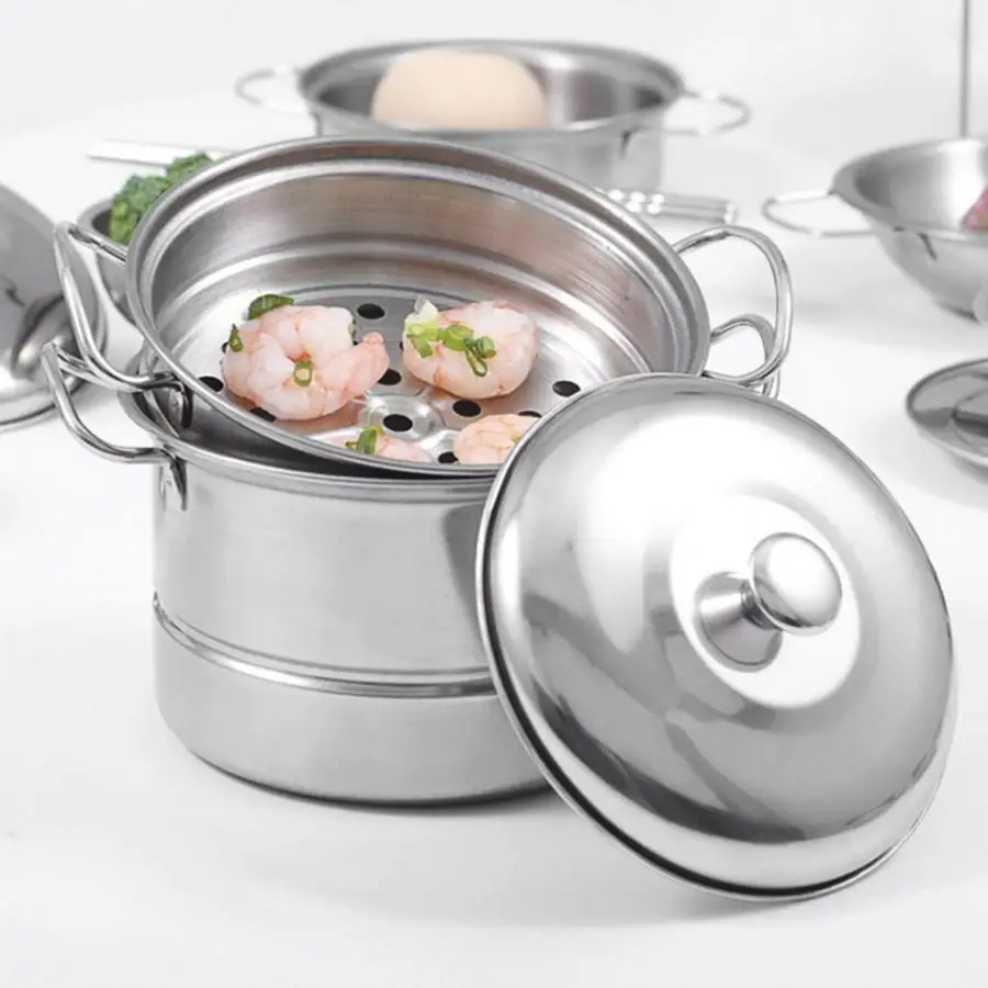 Soup Pot Stainless Steel Mini Pretend Pot Children Play House Kitchen Cooking