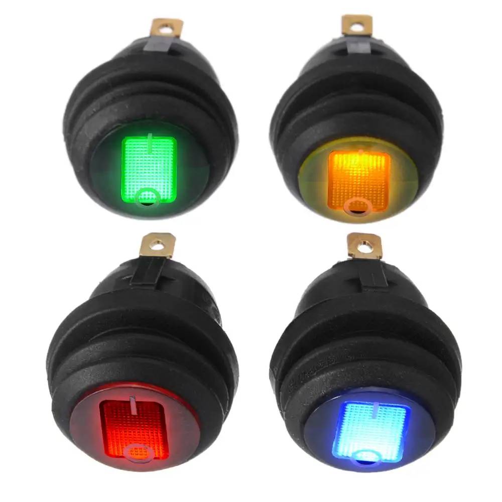 Automobile Round Boat LED Rocker Indicator Switch 3-Pin On-Off Thumb Switch 12V DC Blue Light 4pcs
