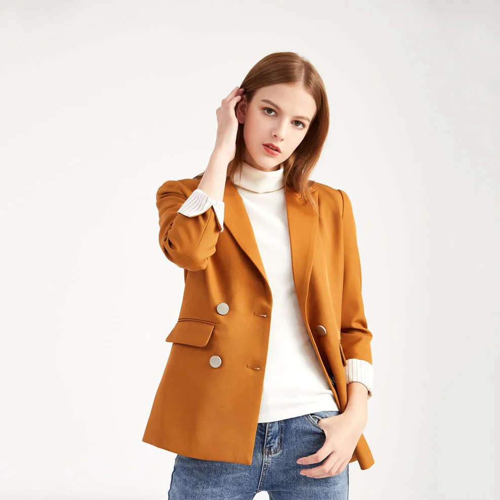 Vintage Double Breasted Office Women Blazer 2020 Autumn Spring Casual Long Sleeve  Loose Suit Coat Female Elegant Chic Clothes