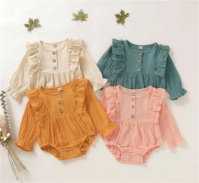 US $5.10 Emmababy 0-24M Newborn Toddler Infant Baby Girl Clothes Solid Ruffle Long Sleeve Romper Soft Jumpsu