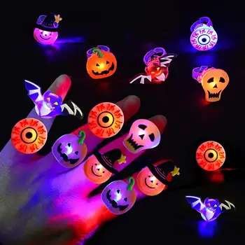 

50 PCS Halloween LED Flash Rings Toys Pumpkin Ghost Patterns LED Light Toys Halloween And Christmas Toys Gift For Children