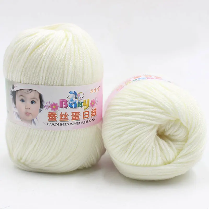 White Pure Worsted Warm Silk Wool Cashmere Fibe Baby Skein Knitting Woolen Yarn 50g - Цвет: White