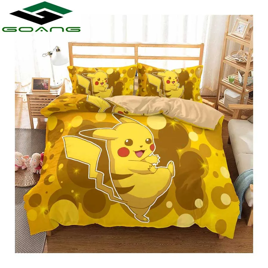 GOANG bedding set bed sheet duvet cover and pillowcase Children's room decoration bedding Home textiles 3d Cartoon Pikachu
