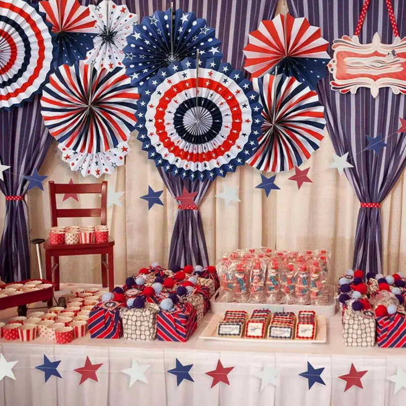 2020 NEW 6PCS Paper Fan for USA Patriotic Decorations Independence Day 4th of July | Дом и сад
