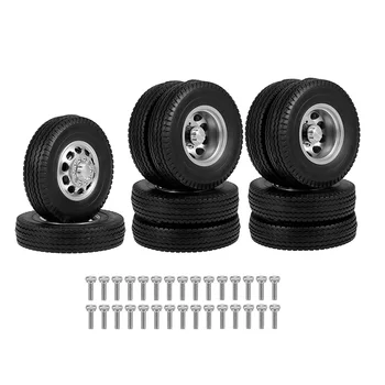 

Front & Rear Rubber Low Loader Wheels Tire Tyre With CNC Aluminum Rims for Tamiya 1/14 RC Tractor Trailer Truck