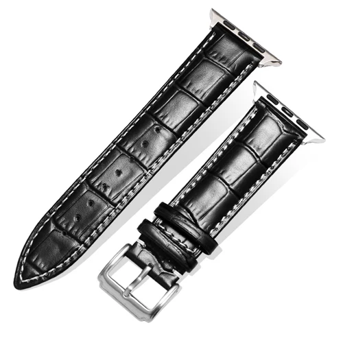 Black Silver1 Кожаный ремешок для apple watch, ремешок для apple watch, 44 мм, 40 мм, 42 мм, 38 мм, браслет для часов iwatch, серия 5, 4, 3, 2, 1, аксессуары - Цвет ремешка: Black Silver1