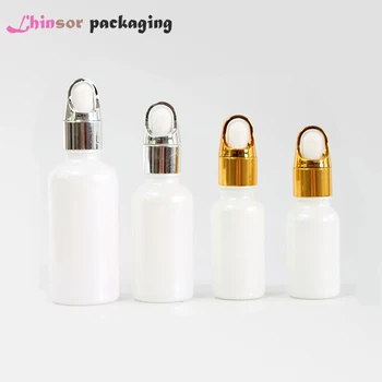 

5PCS/lot 15ml 20ml 30ML 50ml pearl white Glass Bottle Dropper Essential Oil doterra Bottles with Flower basket lid Containers