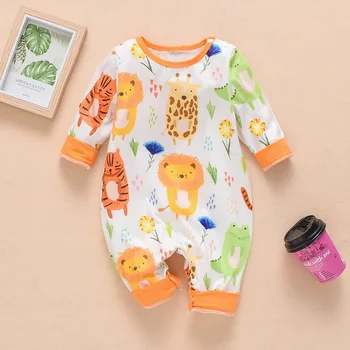 

New Born Baby Boy Girl Long Sleeve Lion Tree Animal Casual Infant Printed Cotton Hoddies Rompers Winter Romper Playsuit Clothes