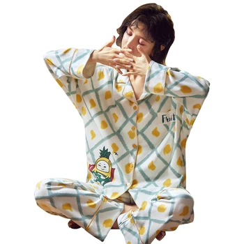 

Autumn Pijama Mujer Knitted Cotton Women Pajamas Set Cartoon Long Sleeve Turn-down Collar Sweet Cute Pyjamas Female Sleepwear