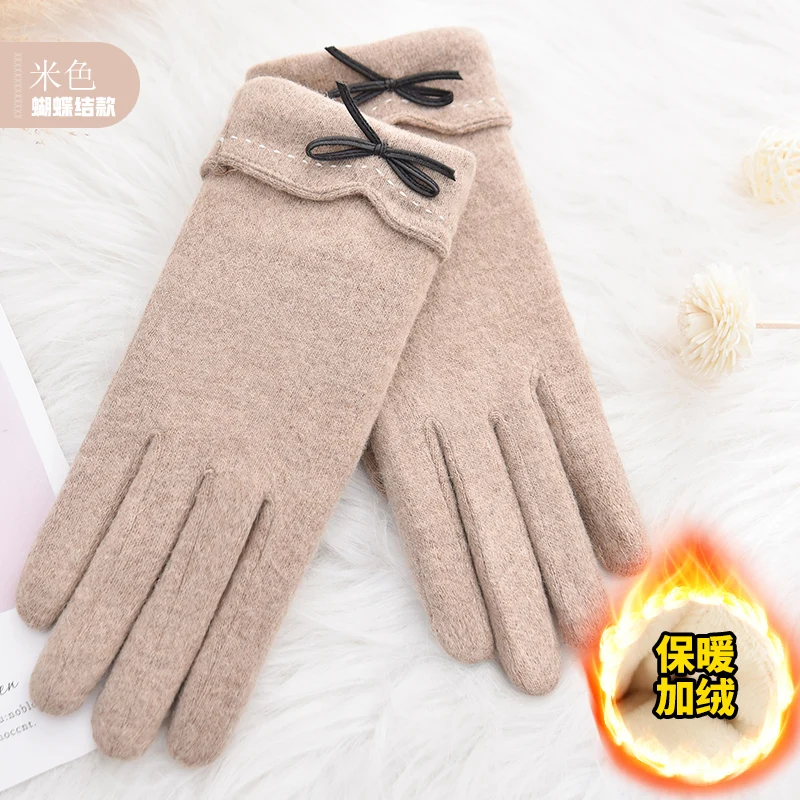 Woodpecker cashmere gloves lady cute plush thicker warm drive ride touch screen wool gloves