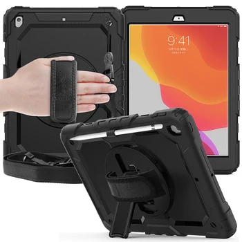 

For iPad 7th Generation Case With Pen Holder Hand Strap and Shoulder Belt Silicon Shockproof Back Case for iPad 10.2 inch 2019