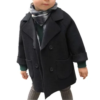

Winter Jackets Boys Solid Woolen Double-breasted Baby Boy Lapel 1 2 3 4 5 Y Kids Outerwear Coats Wool Coat For Boys