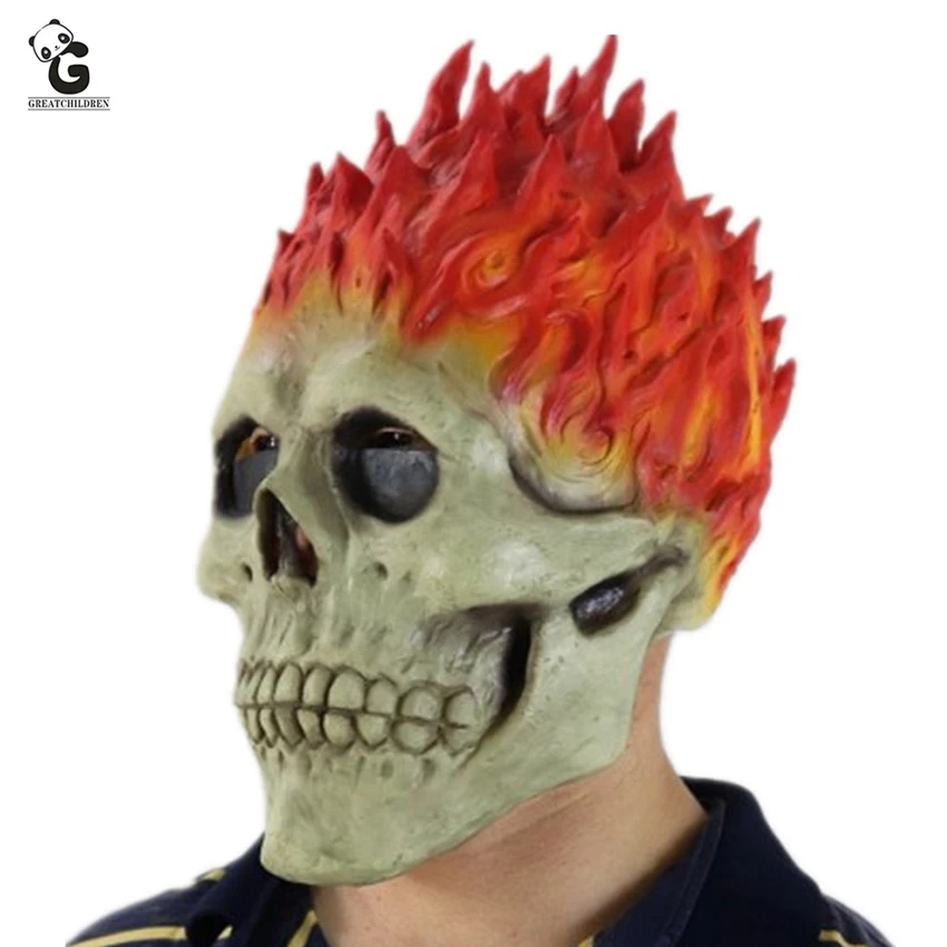 

Ghost Rider Flame Skeleton Skull Mask Scary Horror Zombie Spooky Knight Halloween Creepy Demon Masque Carnival Party Props