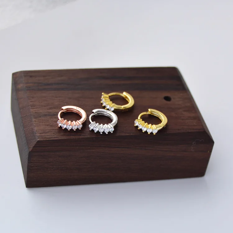 Серьги из стерлингового серебра 925 пробы модные маленькие круглые циркониевые