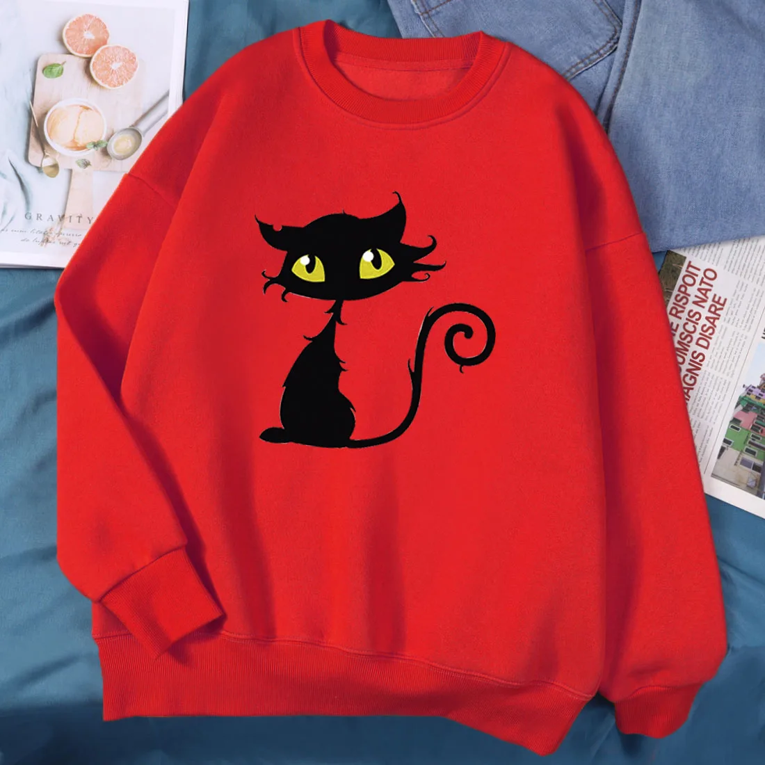 Kawaii Sweatshirt Woman Pullovers Fashion Brand Tracksuits 2021 FallHarajuku Clothes Cute Cat Print Female Long Sleeve Hoodies | Женская