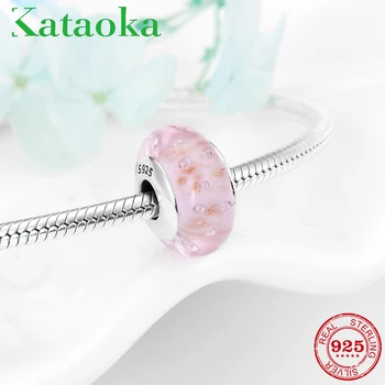 

Pale pink Orange Golden powder 925 Sterling Silver bubble Murano Glass Beads Fit Original Pandora Charms Bracelet Jewelry Making