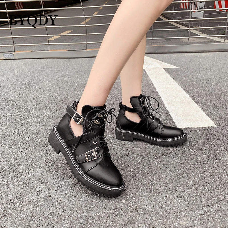 BYQDY ботинки на среднем каблуке сезон весна осень женские модные дизайнерские с
