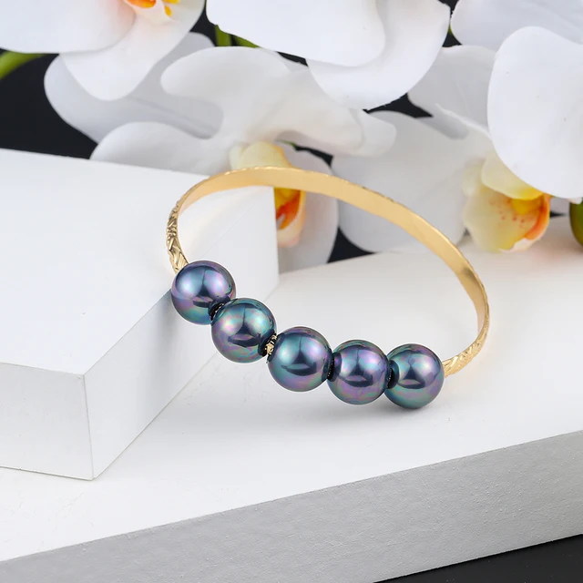 Hawaiian Women's Hand Bangle Bracelets Love Heart Purple Pink Pearl Gold Wedding Charm Bracelet Bangles Jewelry for Women 2021 SL2171GOBL