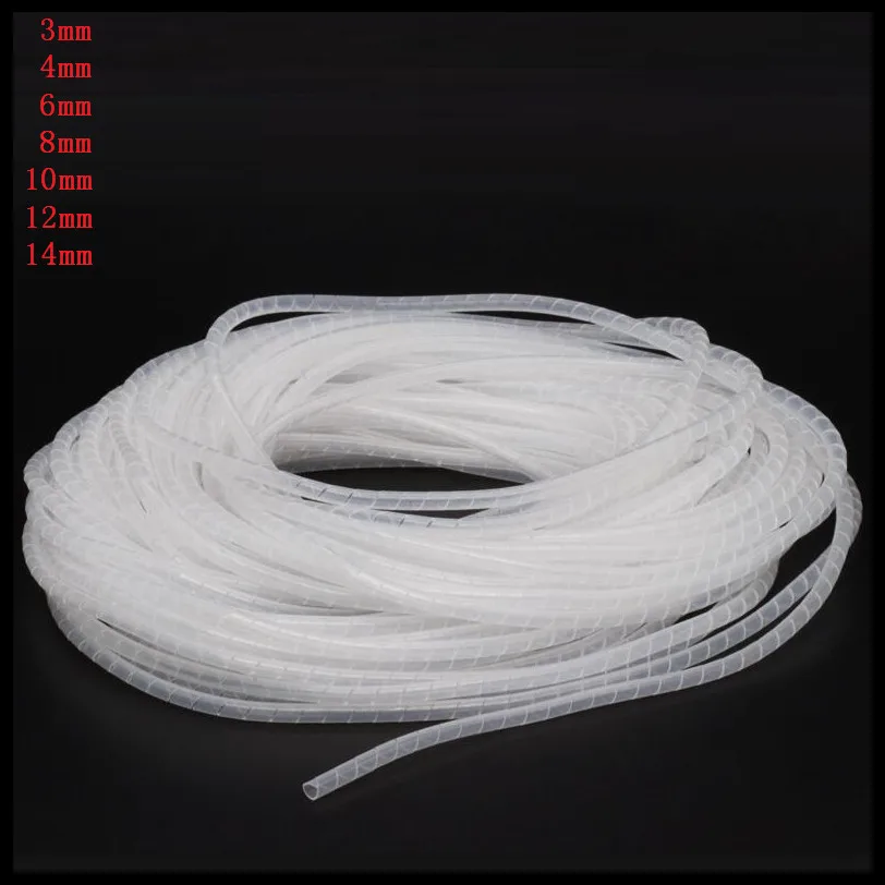 1Pc SWB-03~14 3mm, 4mm, 6mm, 8mm, 10mm, 12mm, 14mm White, Black Spiral Cable Wire Wrap Tube Computer Manage Cord Clear