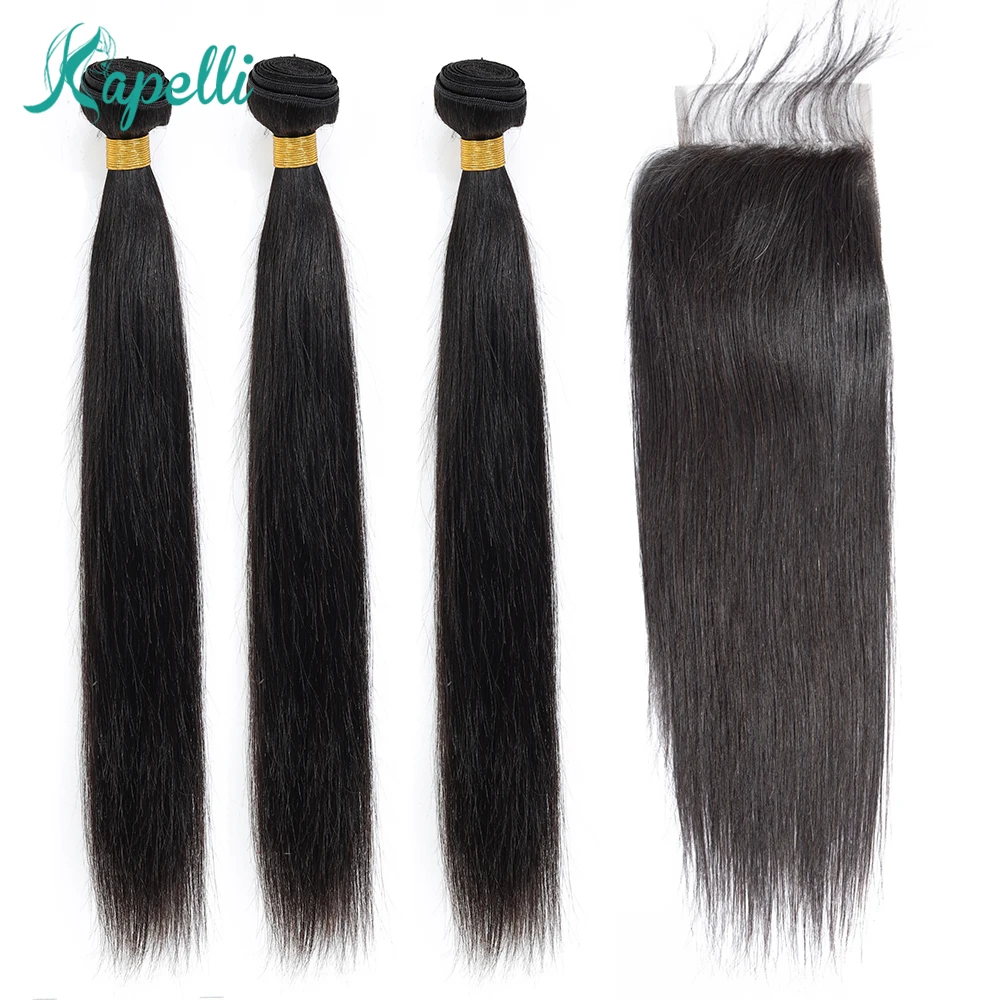 

Straight Bundles With Closure Brazilian Human Hair Weave 3 Bundle With Closure 4x4 Lace Closure With Bundles Extension Non Remy