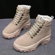 AGUTZM новая толстая подошва, женские зимние ботинки на шнуровке, ботинки martin с пряжкой, обувь на платформе, ботинки в Военном Стиле Обувь на теплом меху зима Для женщин сапоги A370