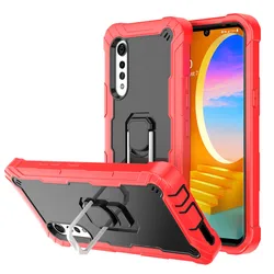 Armor Shockproof 360° Protective Ring Holder Stand Case - LG Velvet (Black Red)