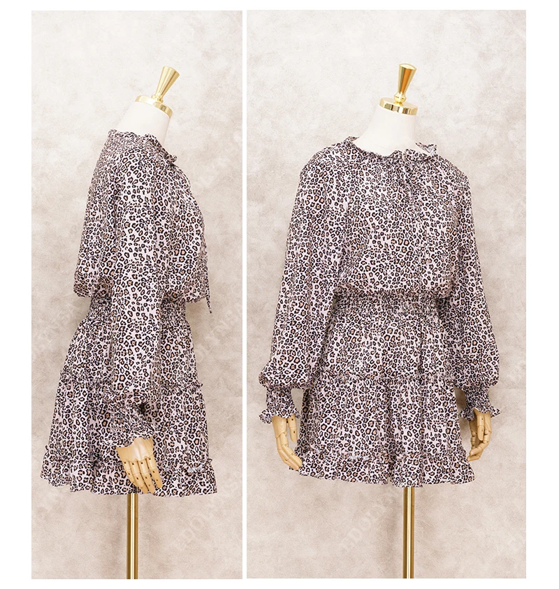 Sexy Leopard Print Ruffle Swim Suit Cover-ups Elegant Pleated Tassel Collect Waist Summer Dress Tunic Women Beach Cover Up A455